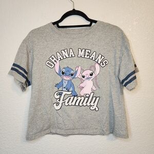 Disney stitch Ohana Means Family Kids Gray T-Shirt Womens' M  heather gray blue